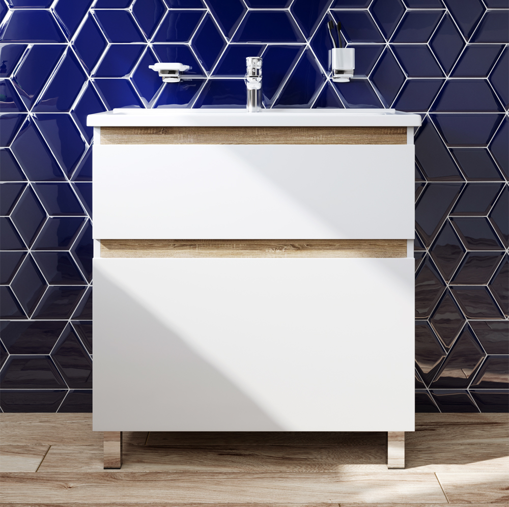 M85AFSX1002WG X-Joy, База под раковину, напольная, 100 см, 2 ящика, белый глянец