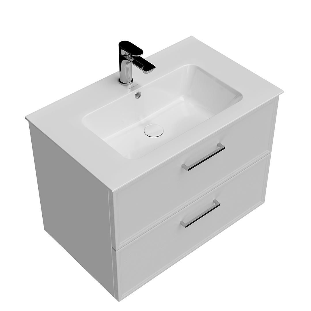 Тумба PIANO Classic подвесная 75 см, 2 ящика, ясень белый матовый