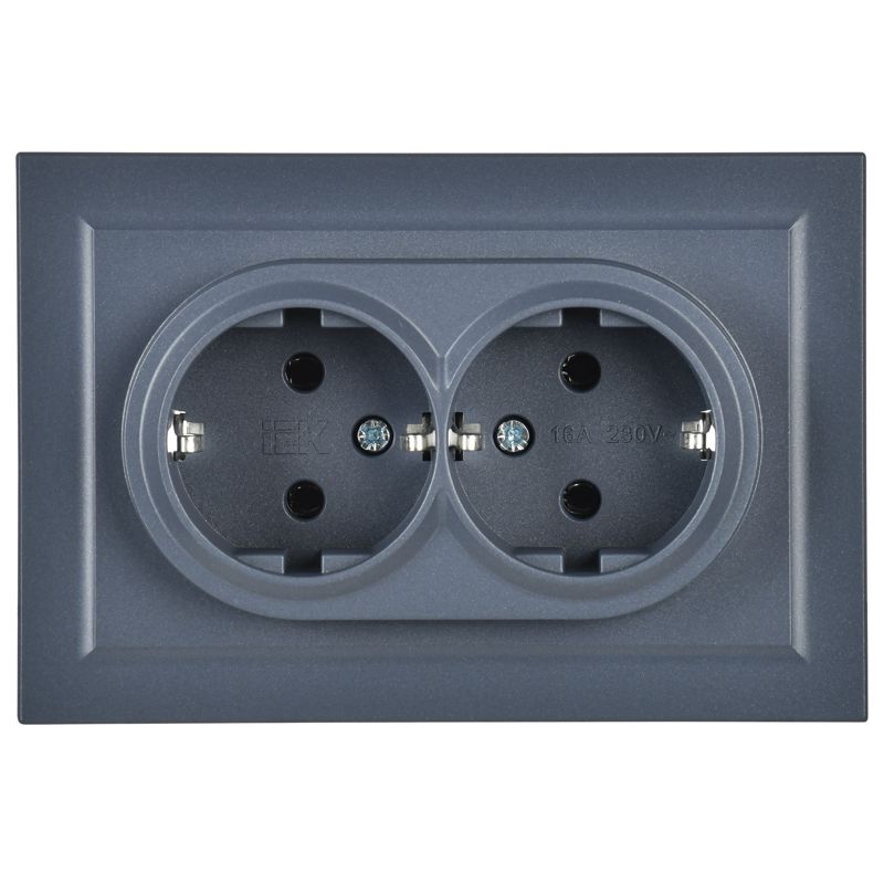 Розетка 2-м СП BRITE РС12-3-БрМ 16А в сборе с заземл. без защ. шторок маренго IEK BR-R21-16-K35-F