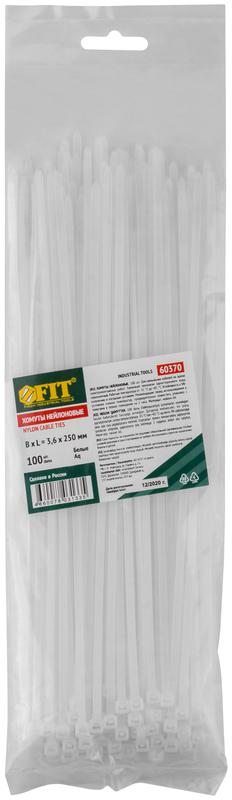 Хомут для проводов 3.6х250мм нейлон. бел. (уп.100шт) FIT 60370