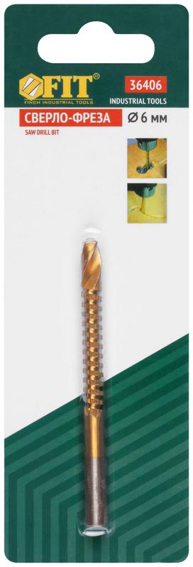 Сверло-фреза универсальное 6мм титановое покрытие FIT 36406