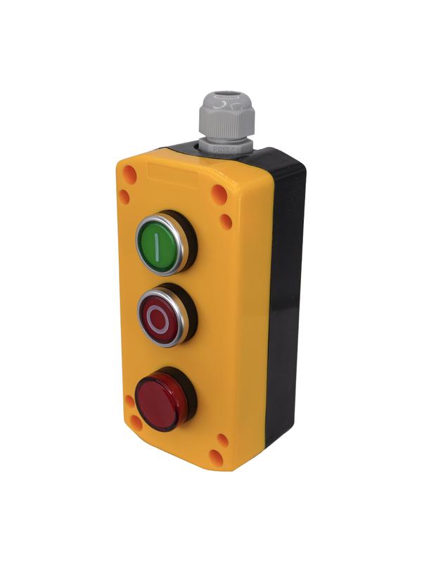 Пост управления ПКУ-22-33V2M-65У1 1 цилиндр "I" НО зел.; 1 цилиндр "O" НЗ красн.; лампа красн. 220В AC IP65 Электротехник ET526986