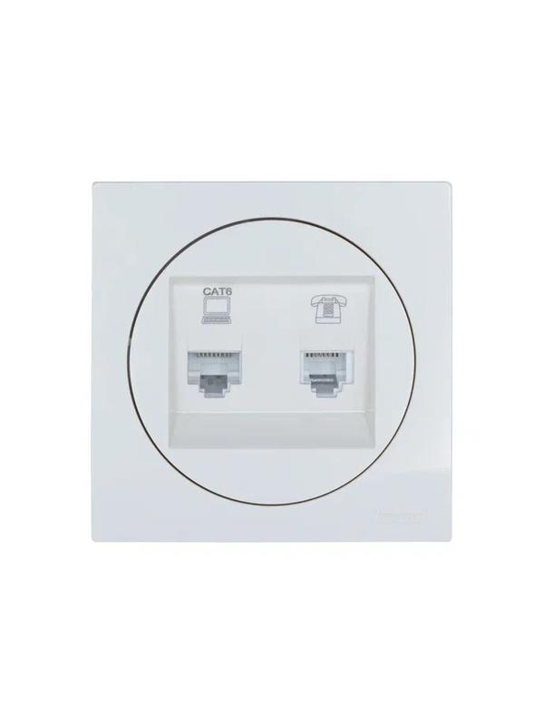 Розетка компьютерная + телефонная OSEN RJ45 кат.6 + RJ11 с модулем бел. LEZARD 743-0288-144