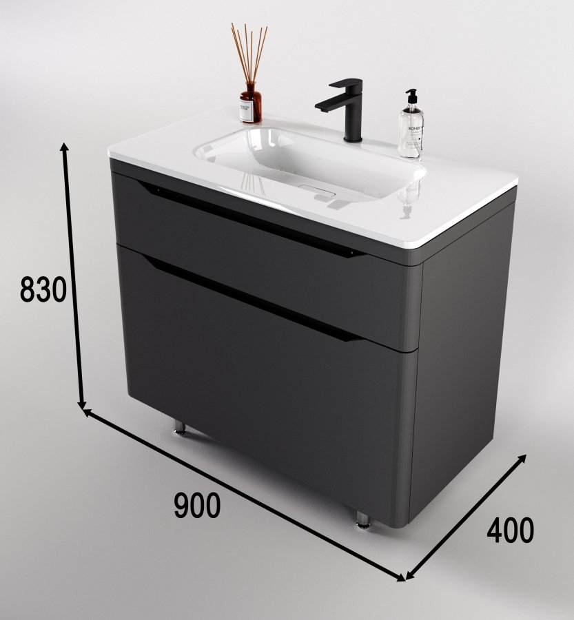 Тумба напольная "Марелла 90" (2 ящ.) Люкс антискрейтч серый, PLUS