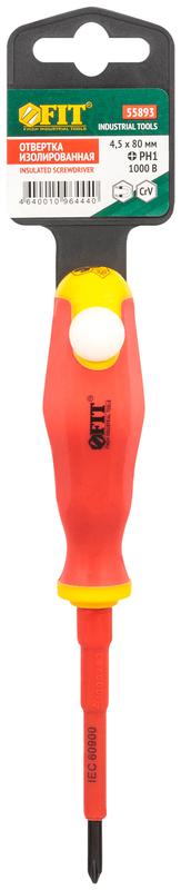 Отвертка изолированная 1000В CrV сталь прорезинен. ручка 4.5х80мм РН1 FIT 55893
