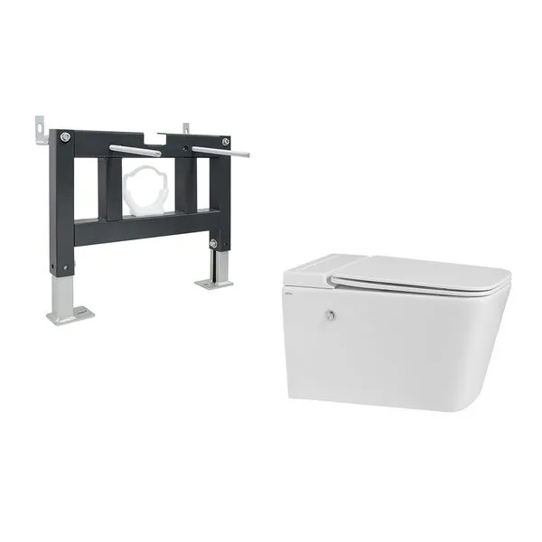 Комплект ABBER подвесной унитаз Rechteck AC1202P белый с импульсным смывом с инсталляцией AC0101P