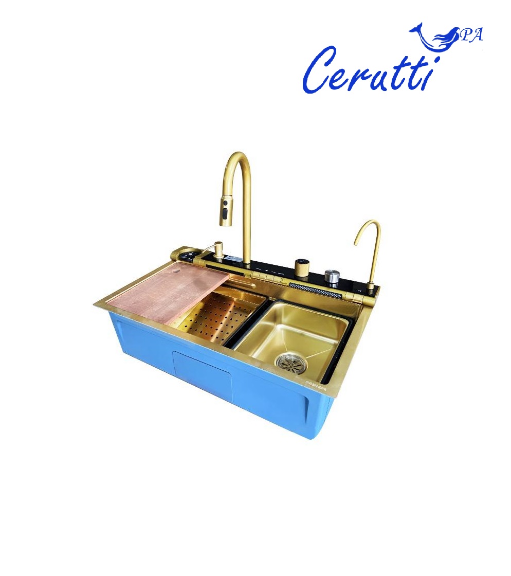 Многофункциональная мойка GLORIA Pro nano gold (золото) из нержавеющей стали, кухонная (750х460х230) Ceruttispa