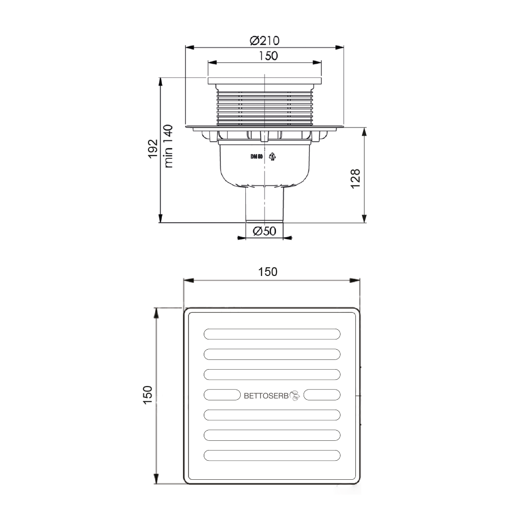 Трап с мульти-сифоном BETTOSERB Superior Quadro 15х15 вертикальный выпуск