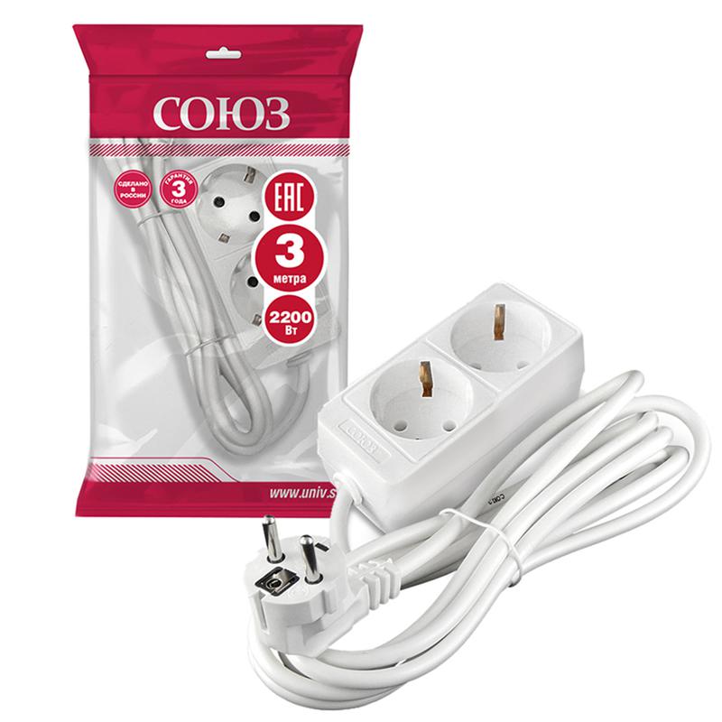 Удлинитель 2х3м с заземл. 10А IP20 2.2кВт ПВС Союз 481S-9203