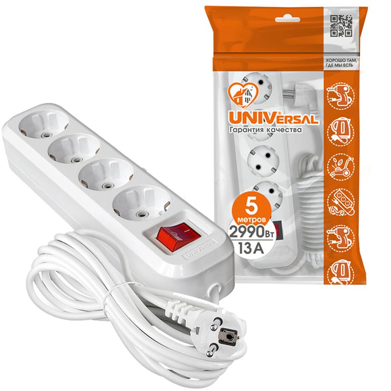 Удлинитель 4х5м с заземл. 13А IP20 S-304 ПВС 3х1 с выкл. UNIVersal 9631991