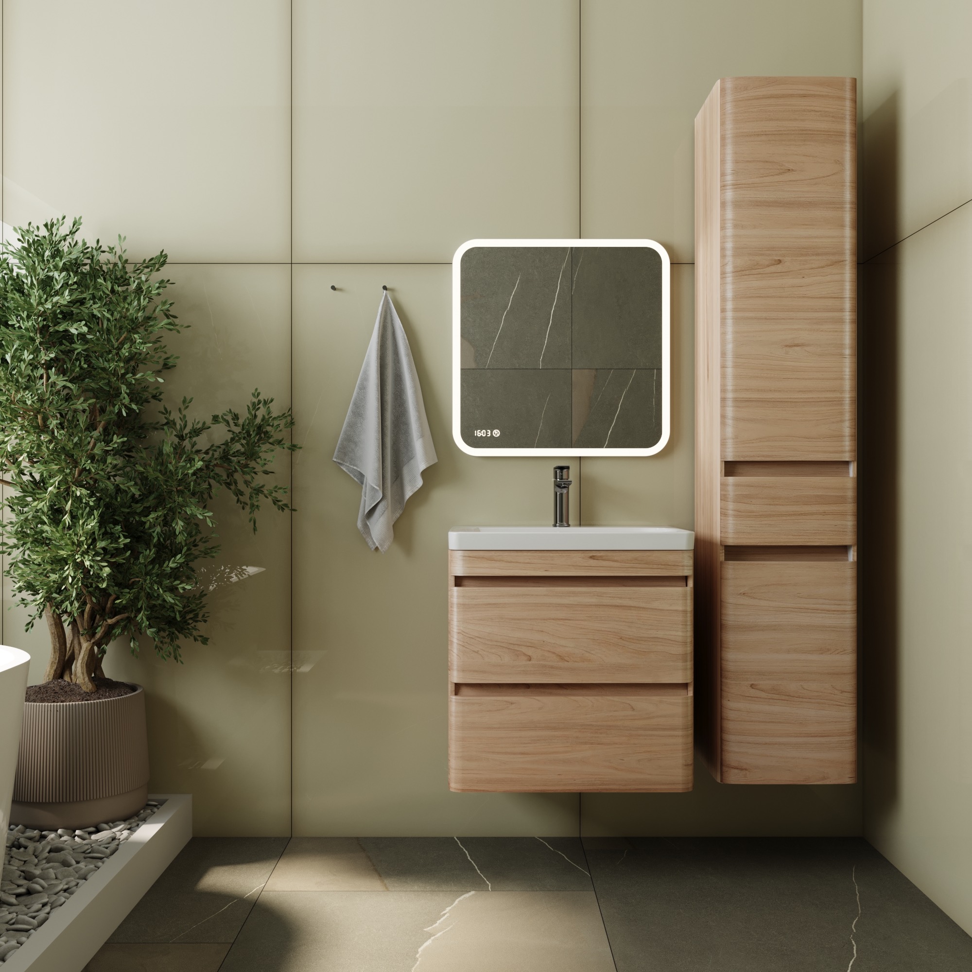 Тумба подвесная "Атлантика 60", Люкс ясень перламутр, PLUS