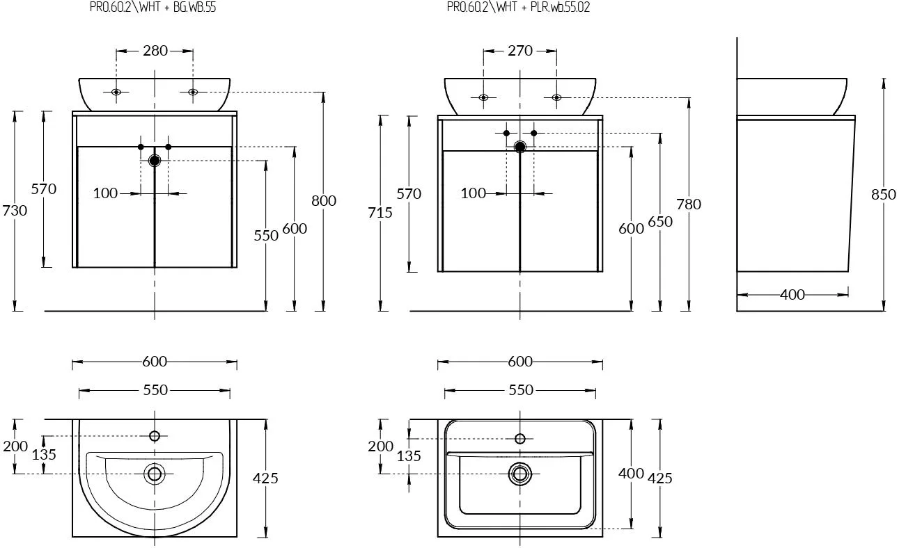 Тумба PRO подвесная 2 дверцы 60, белая глянцевая