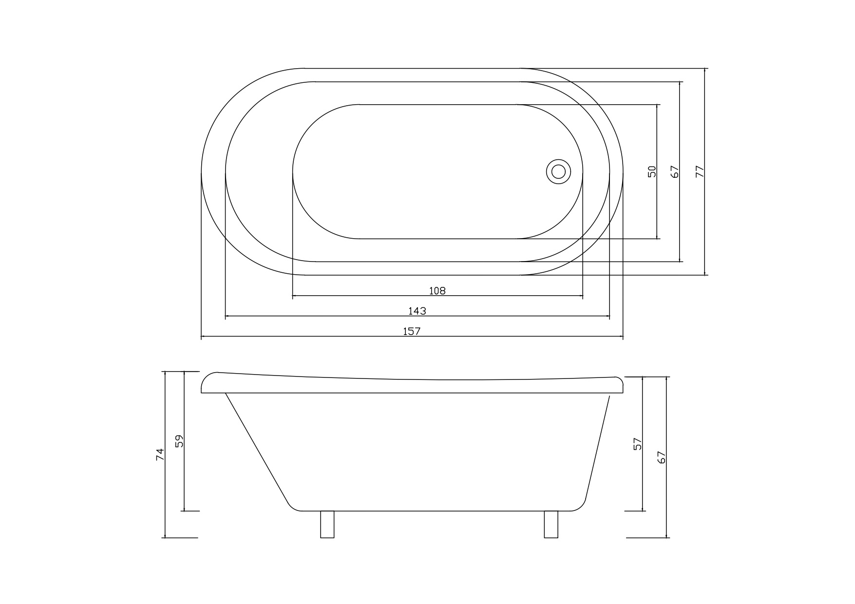 Ванна CLASSIC 150 акриловая отдельностоящая Ceruttispa (1570x770x740) на львиных алюминиевых лапах (хром)