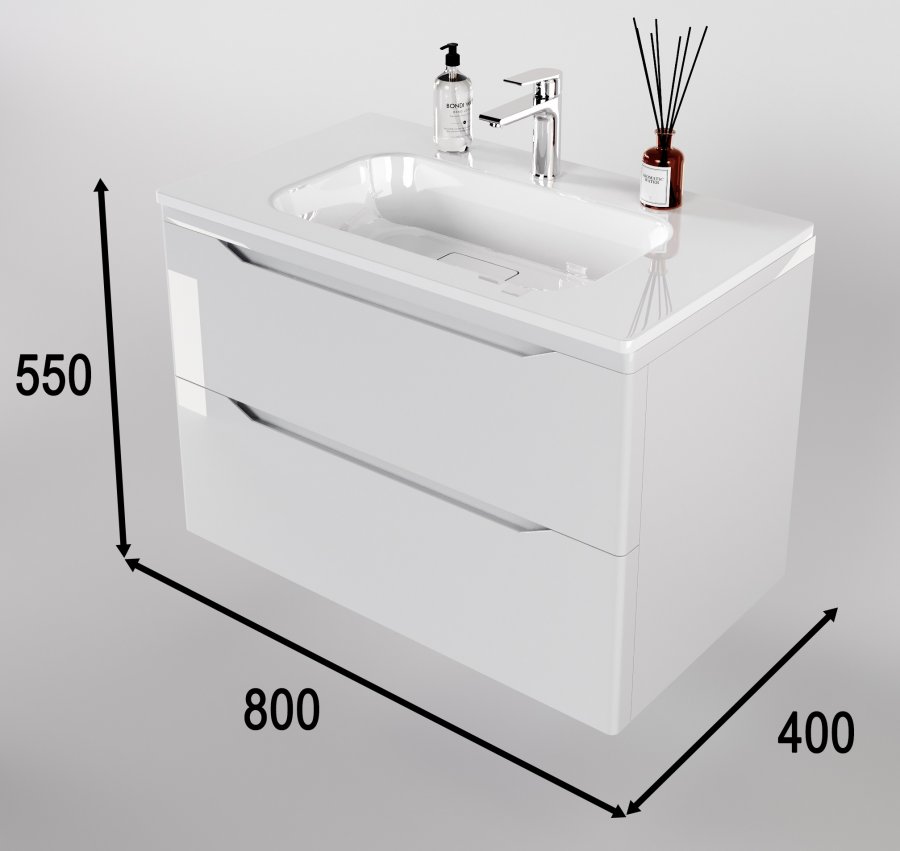 Тумба подвесная "Марелла 80" (2 ящ.) Люкс антискрейтч белый глянец, PLUS