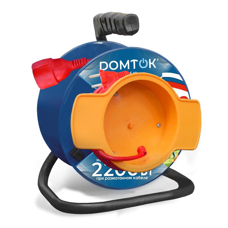 Удлинитель на катушке 1х40м без заземл. 10А IP20 2.2кВт с выносн. розеткой ПВС 2х1 DOMTOK 2429