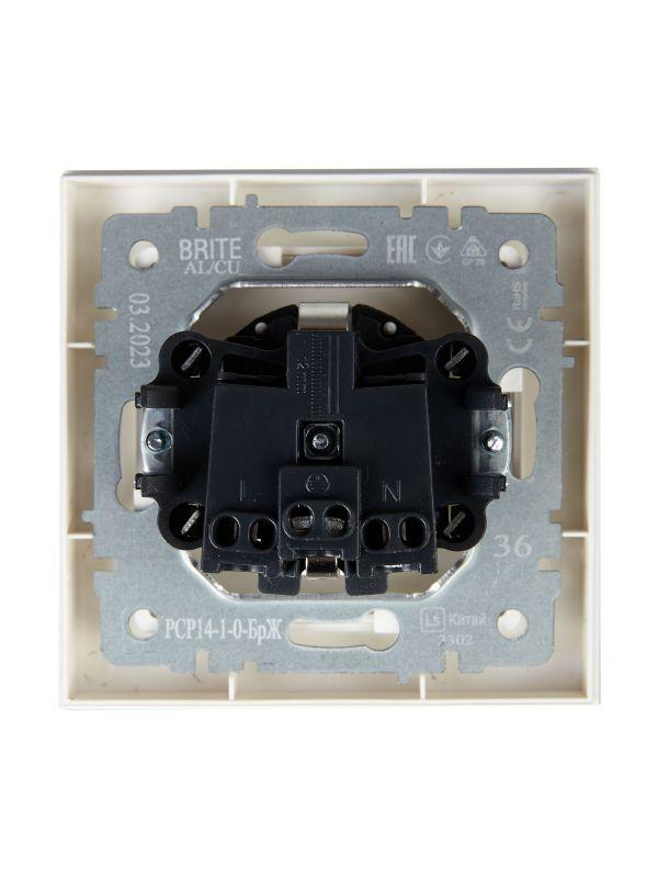 Розетка СП BRITE РСР14-1-0-БрЖ 16А в сборе с заземл. защ. шторки жемчуж. IEK BR-R14-16-K36-F