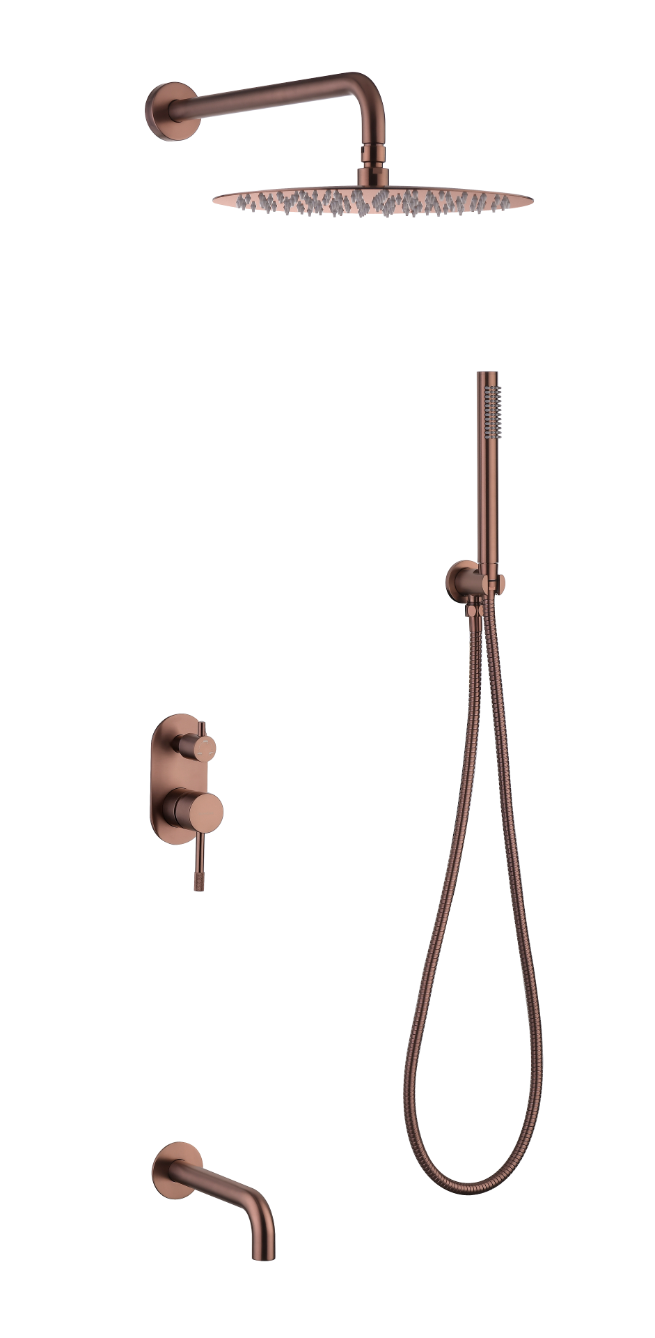 Смеситель встроенный + верхний+ ручной душ Uno. Copper Brushed с изливом