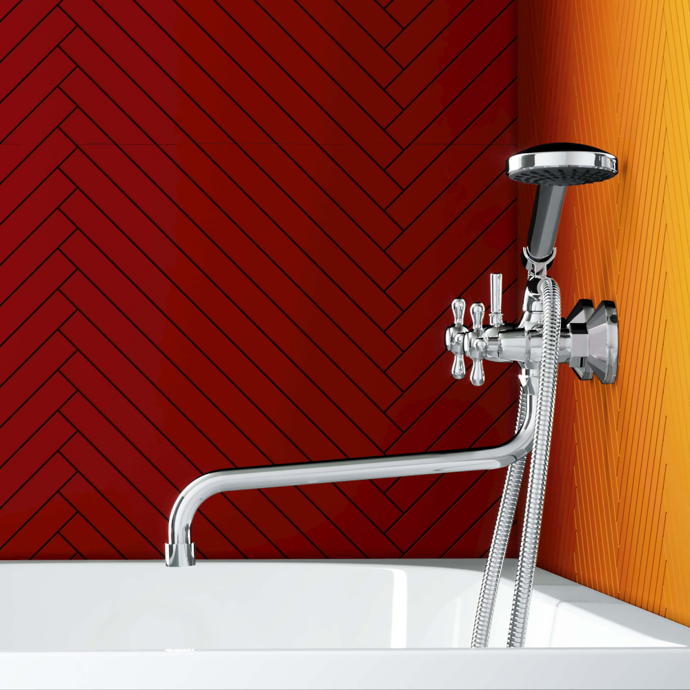 D6095000 Vintage двухзахватный смеситель для ванны и душа с универсальным изливом и душевым набором