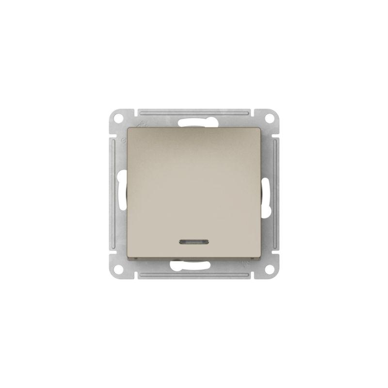 Переключатель 1-кл. AtlasDesign (сх. 6а) 10AX с подсветкой быстрозажим. клем. механизм шампань SE ATN000563S