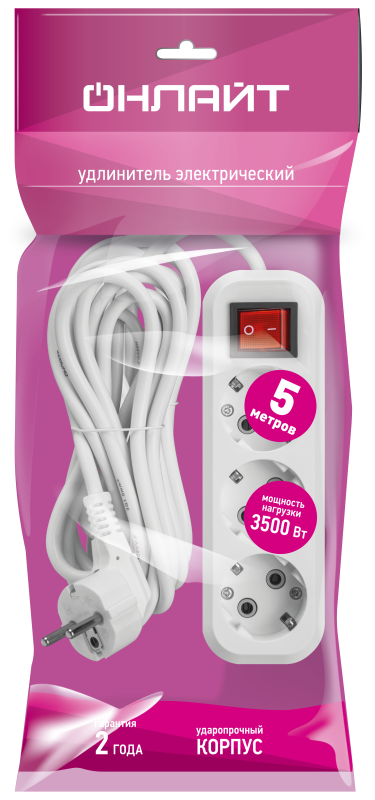 Удлинитель 3х5м с заземл. 16А IP20 90524 OPE-S-03-500-ЕSC-3х1 ОНЛАЙТ 90524