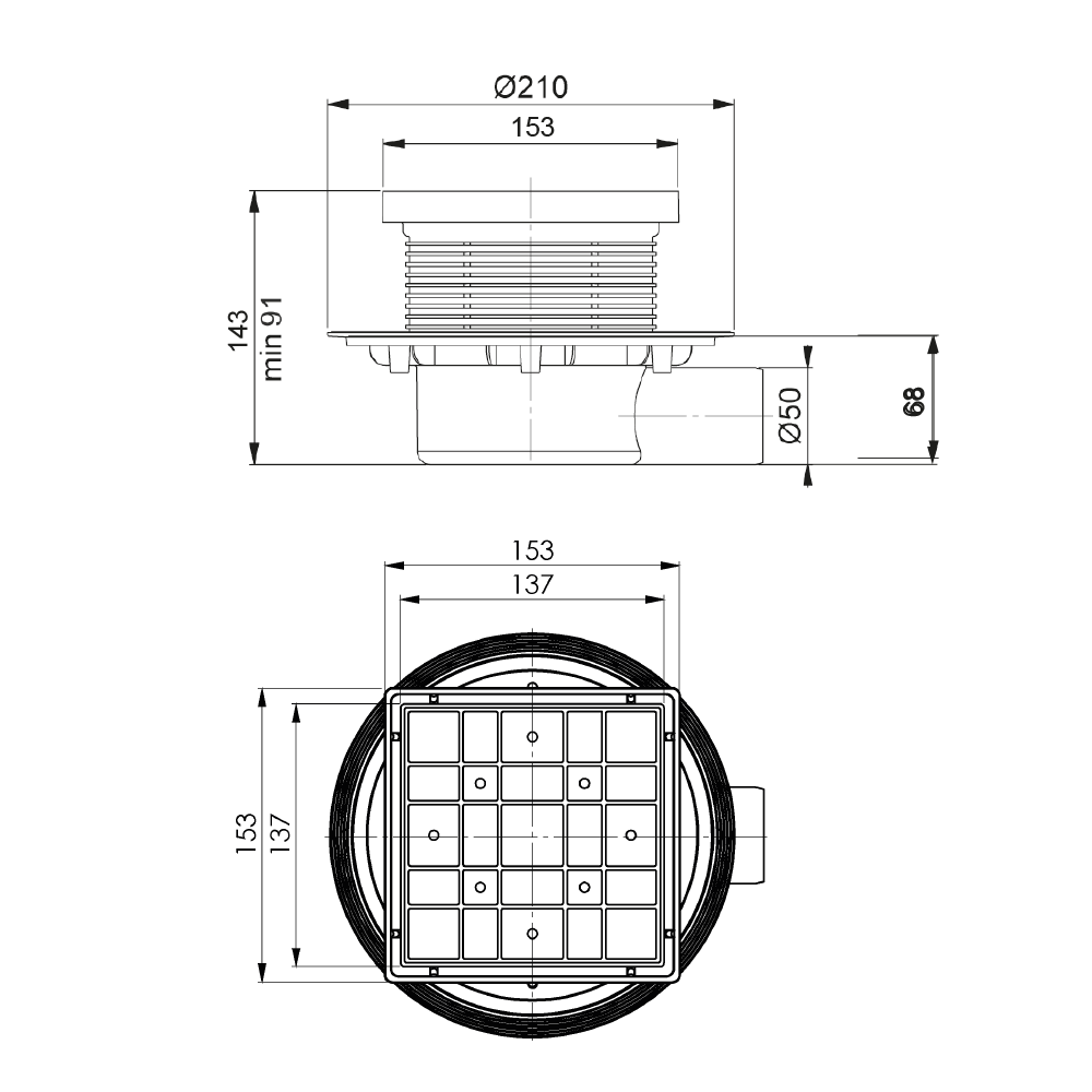 Трап Bettoserb 15x15 SIMPLY PERFECT MULTISIPHON - горизонтальный выпуск