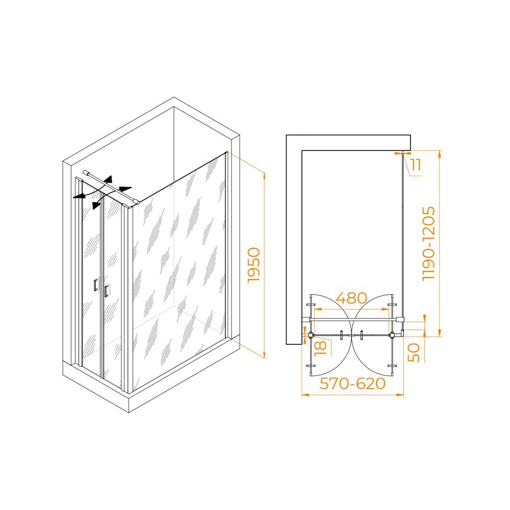 Душевой уголок RGW PA-144B (PA-104B+Z-050-2B+O-104B), 060814462-014