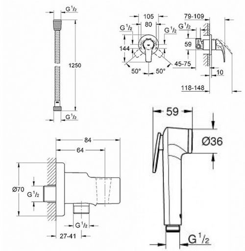 Гигиенический душ Grohe BauEdge 124897 комплект