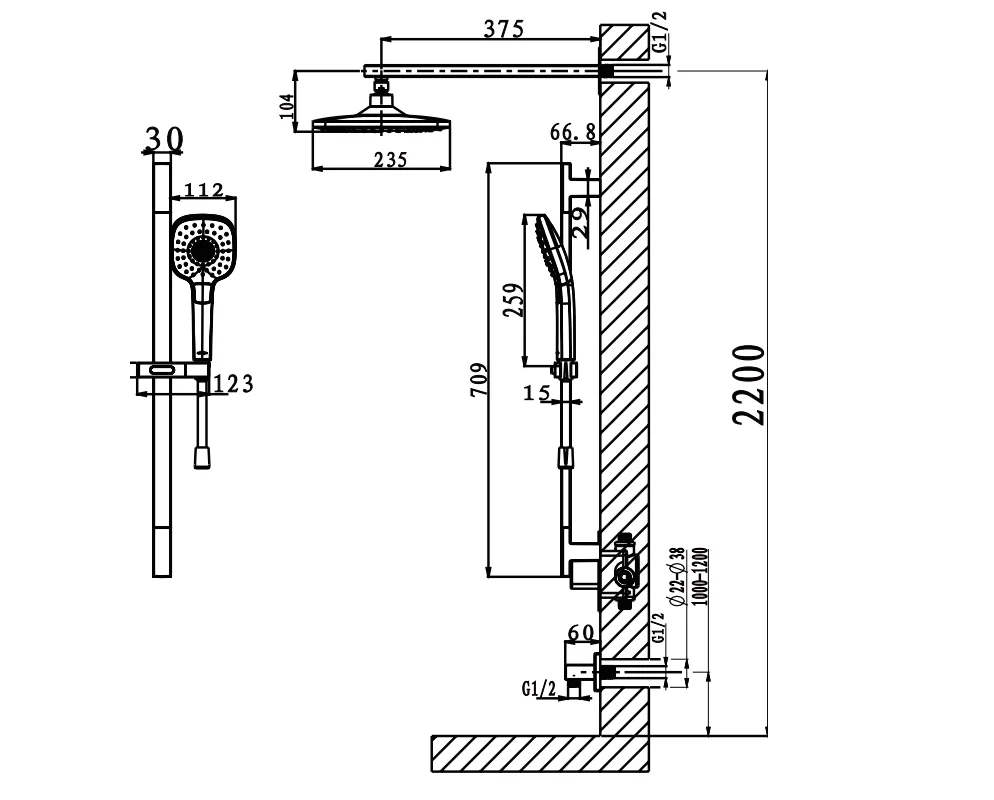 Душевой комплект ARROW AG3731CP-1 c внутренней частью, хром