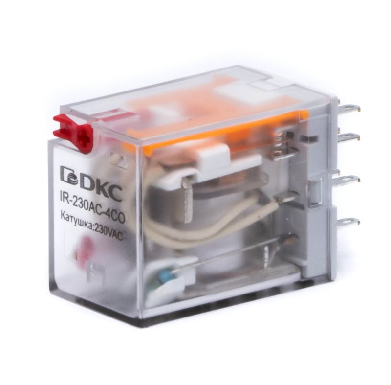 Реле миниатюрное промышленное общего назначения 4CO ком. ток 6А AgSnO2 напряжение 12В AC опция: тест-кнопка+светодиод DKC IR-12AC-4CO-D
