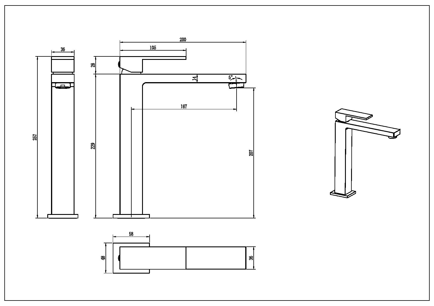 Смеситель для умывальника высокий QUBIC BRUSHED BRONZE