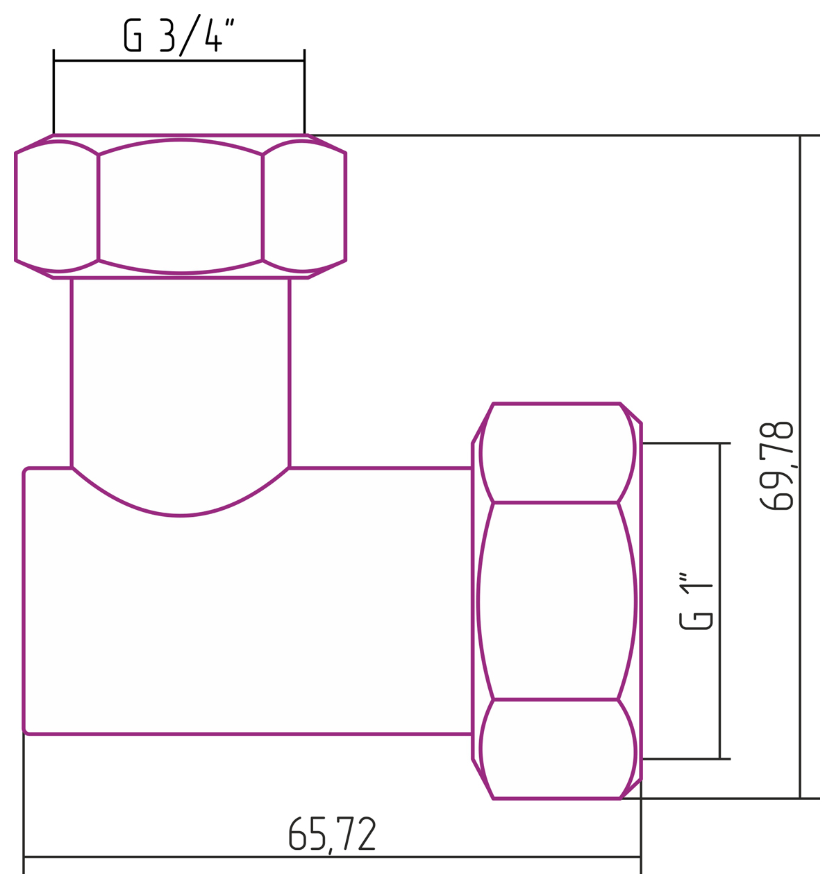 Уголок переходной G 1" НГ х G 3/4" НГ (Без покрытия) 02001-1034