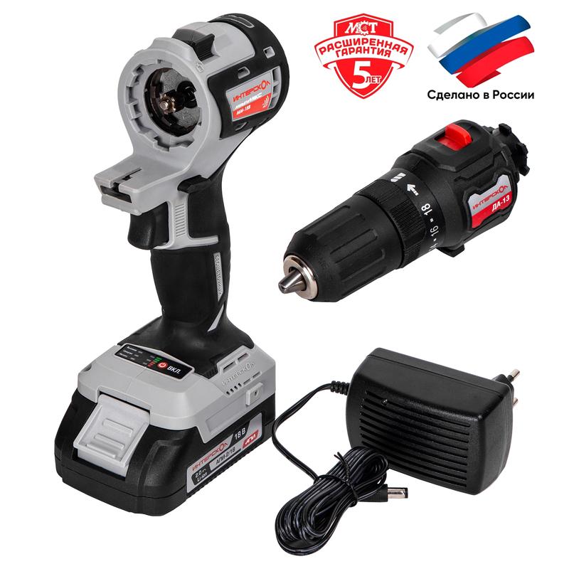 Набор инструмента МультиМакс 18 (модуль привода ММ-18В модуль дрели ДА-13 2 АКБ 2.0А.ч заряд. устр. МультиБОКС) ИНТЕРСКОЛ 755.2.1.44