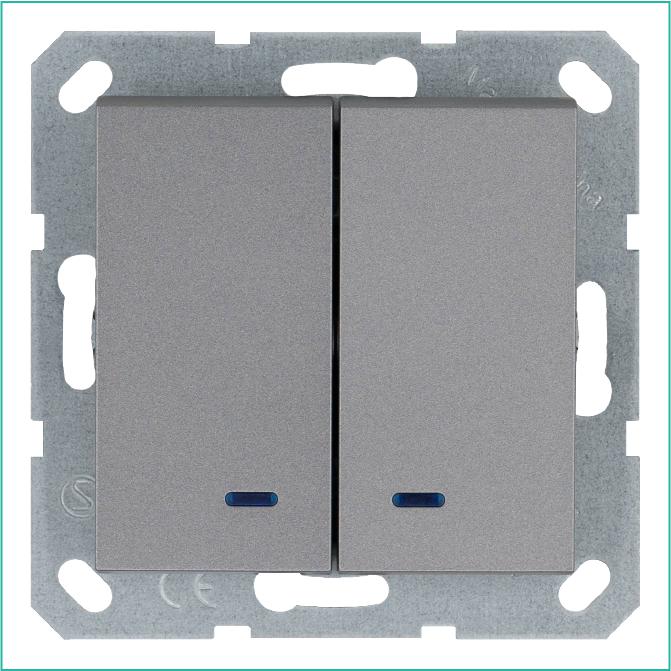 Выключатель 2-кл. 10А IP20 с подсветкой механизм алюм. Jasmart G3023NS