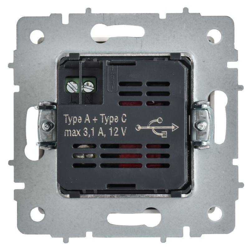 Розетка BRITE РЮ11-1-БрАБ 18Вт USB A+C механизм арктич. бел. IEK BR-U22-018-K91