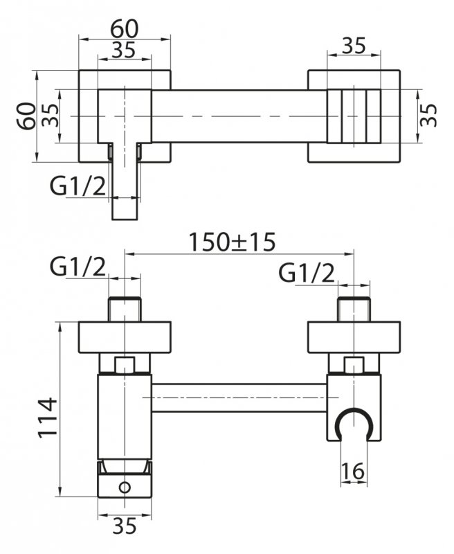 Смеситель для душа и гигиенического душа со штуцером с держателем CEZARES CZR-DA4-01