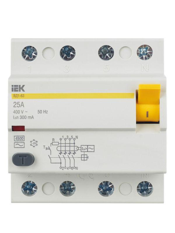 Выключатель дифференциального тока (УЗО) 4п 25А 300мА тип AC ВД1-63 KARAT IEK MDV10-4-025-300
