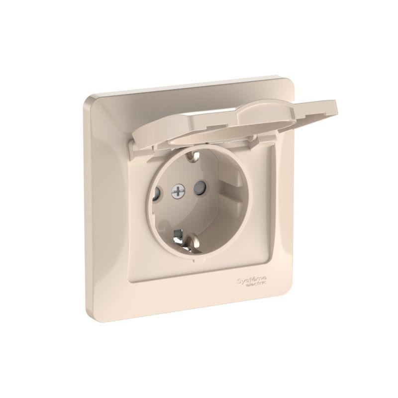 Розетка Glossa 16А IP20 с заземл. защ. шторки с крышкой быстрозажим. клем. в сборе беж. SE GSL000246S