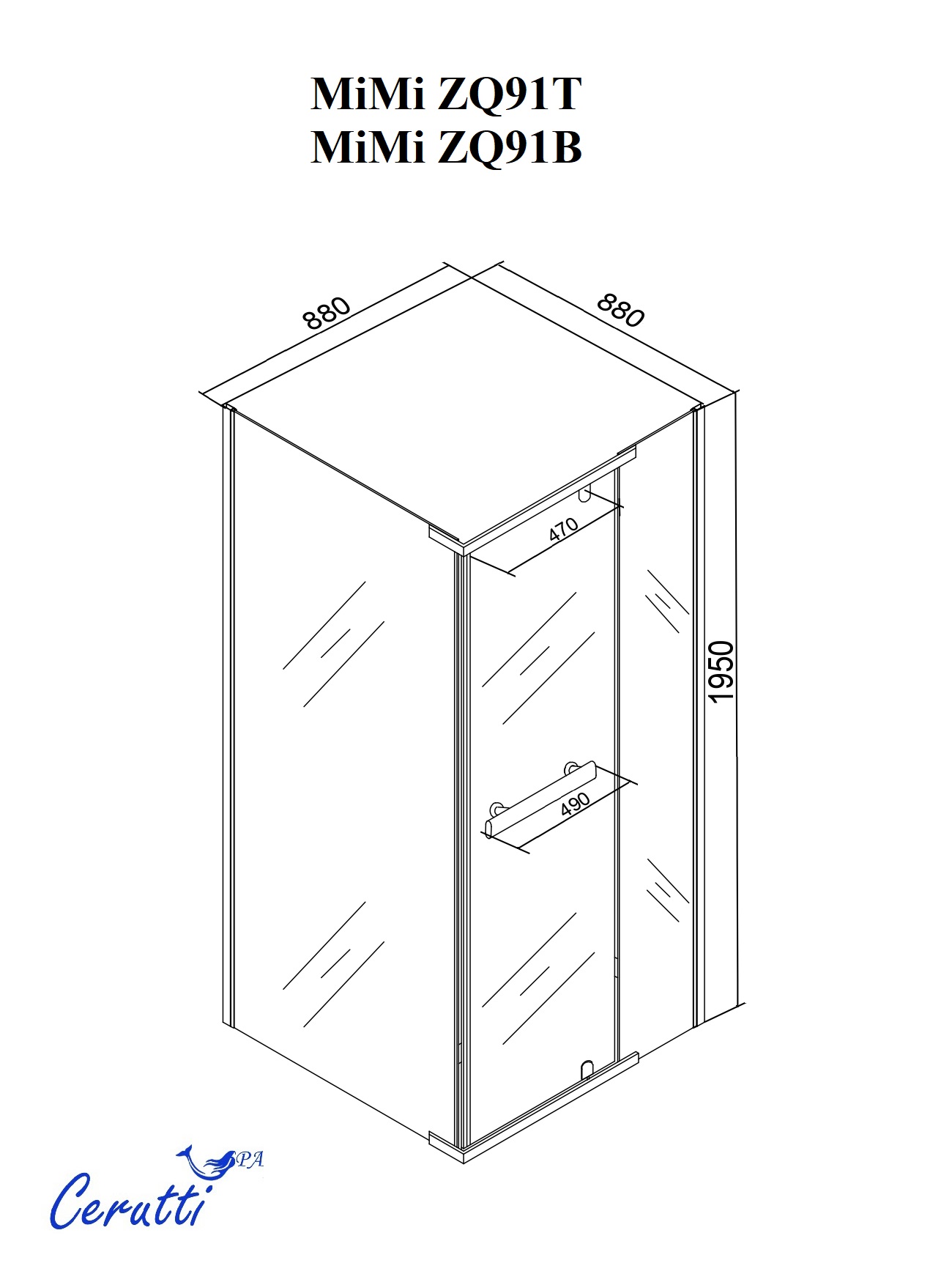 Ограждение MIMI ZQ91T душевое Ceruttispa без поддона (90x90x195)