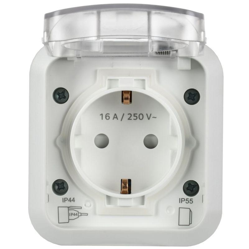 Розетка 1-м ОП TORS TS320 16А IP55 с заземл. с крышкой бел. IEK TS-R16-16-55-K01