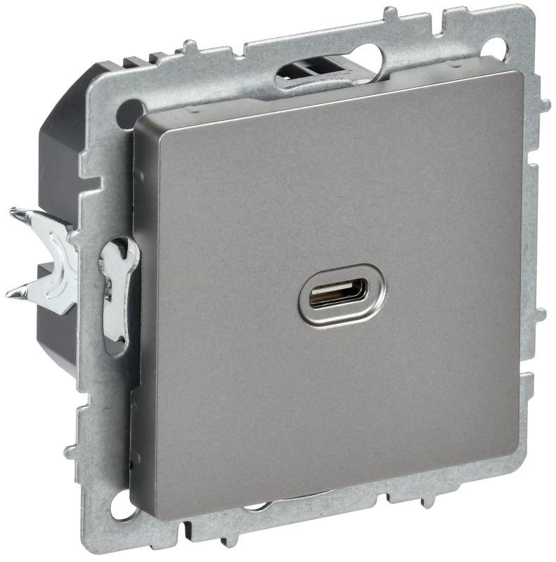 Розетка СП BRITE РЮ12-1-БрС USB C 65Вт высокоскор. заряд. сталь IEK BR-U13-065-K46