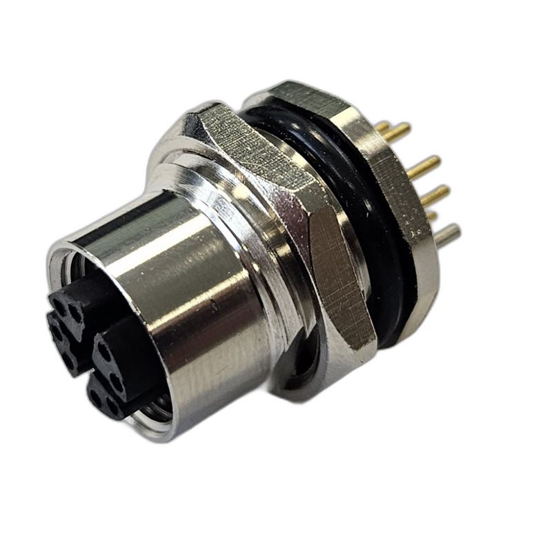 Разъем М12 8X гнездовой пайка на печатную плату метал. прямой резьба M16 приборная часть СЦМ120125-08X СТЭЗ 185200671