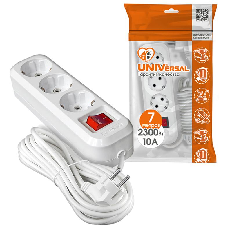 Удлинитель 3х7м с заземл. 10А IP20 S-303 ПВС 3х1 с выкл. UNIVersal 9631988