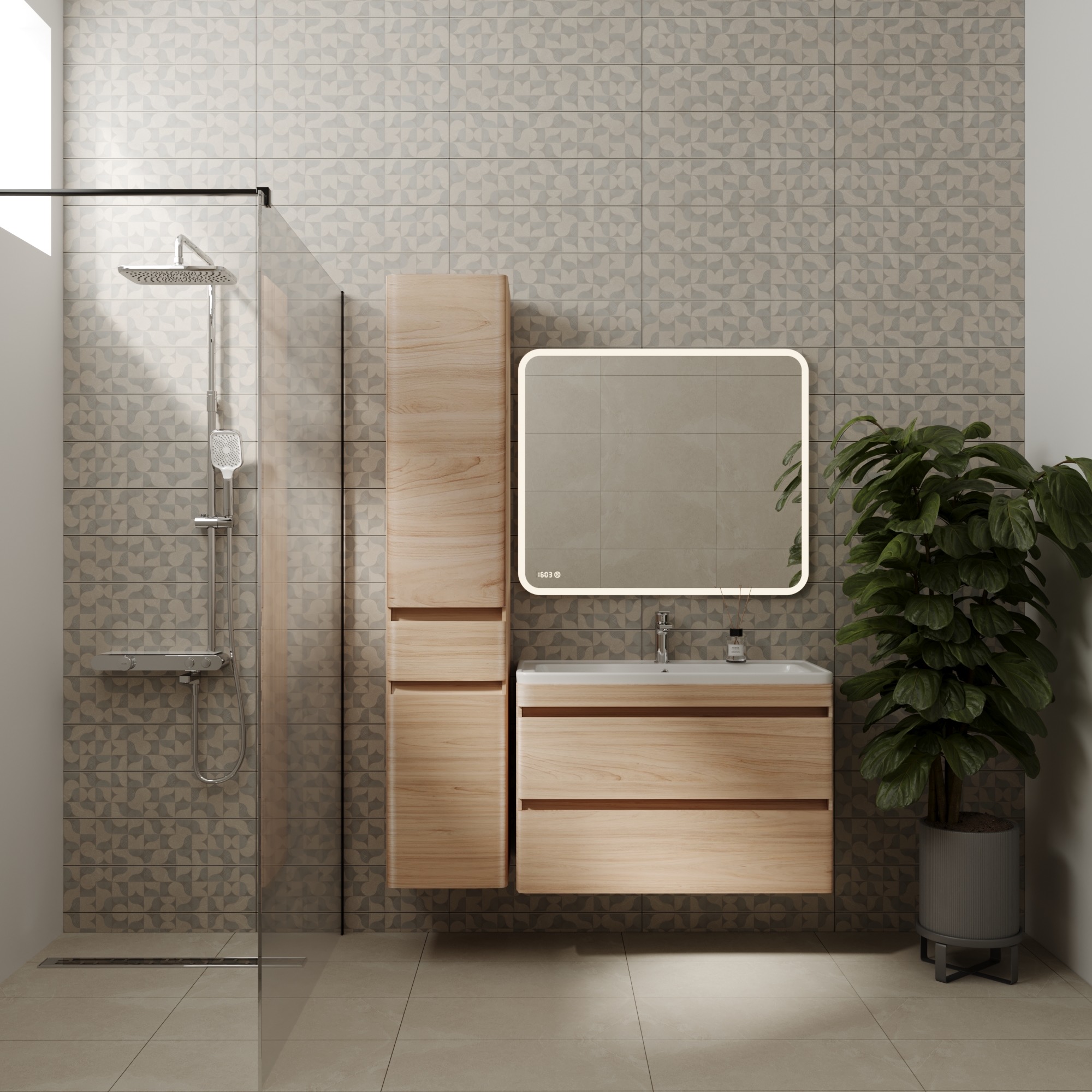 Тумба подвесная "Атлантика 90", Люкс ясень перламутр, PLUS