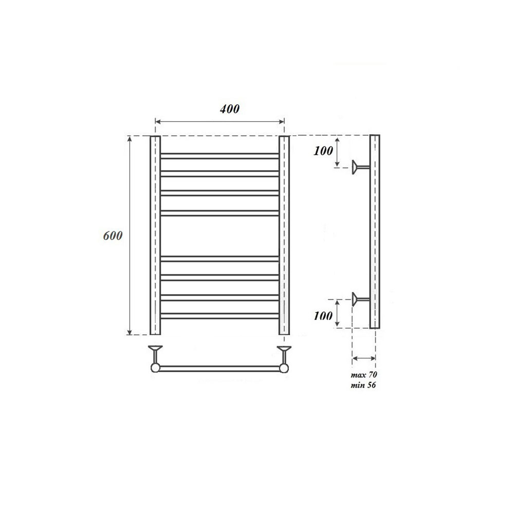 Полотенцесушитель электрический Point Аврора PN10146SE П8 400x600 левый/правый, хром