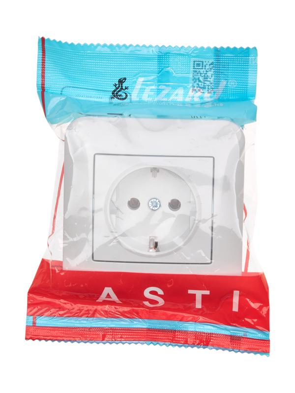 Розетка 1-м СП ASTI 16А IP20 с заземл. термопласт в сборе бел. LEZARD 7081-0202-122B