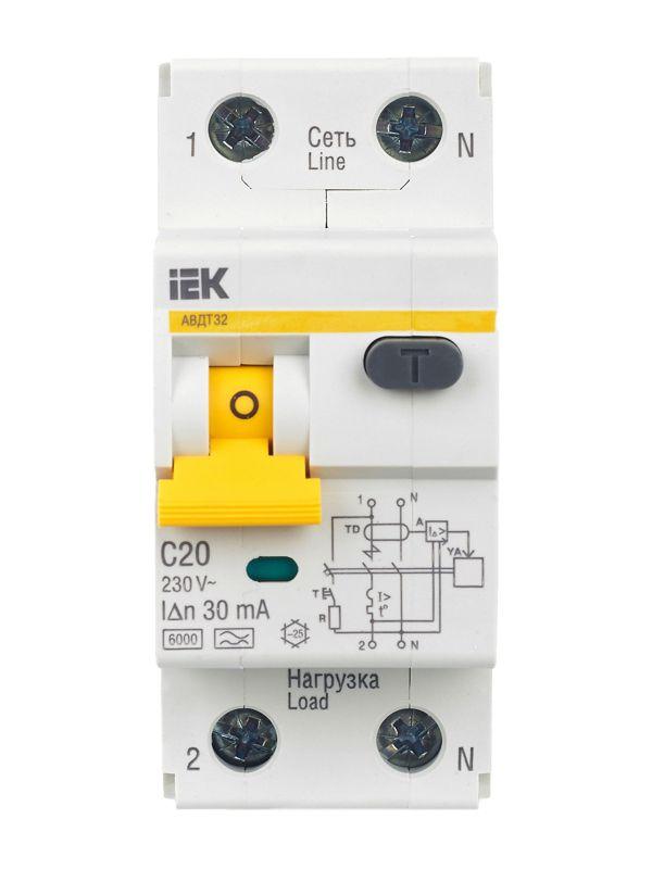 Выключатель автоматический дифференциального тока 2п (1P+N) C 20А 30мА тип A 6кА АВДТ-32 KARAT IEK MAD22-5-020-C-30