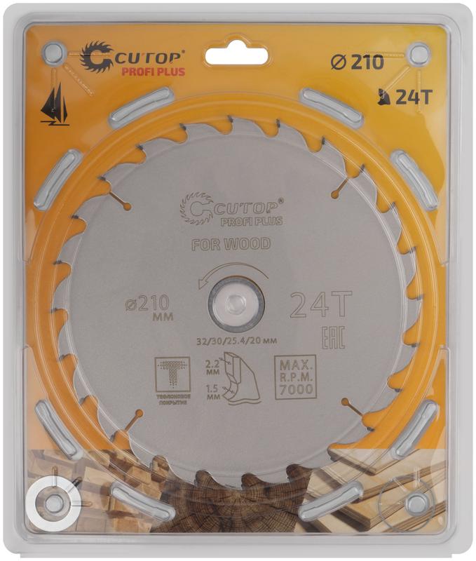 Диск пильный по дереву с тефлоновым покрытием 24Т Profi plus 210х1.5/2.2х32/30/25.4/20мм Cutop 75-21024Т