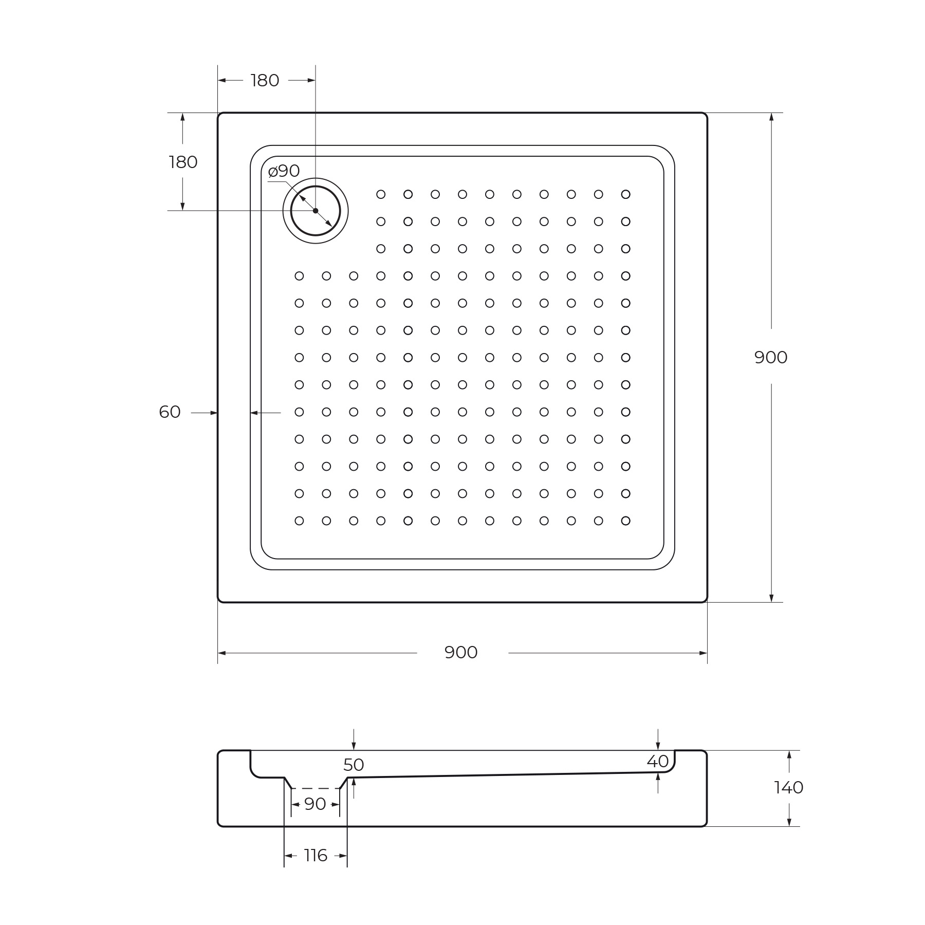 Акриловый поддон CEZARES TRAY-A-A-90-15-W0