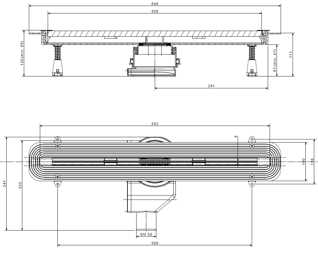 Душевой лоток Pestan Confluo Slim Line 13100032 с решеткой 55 см