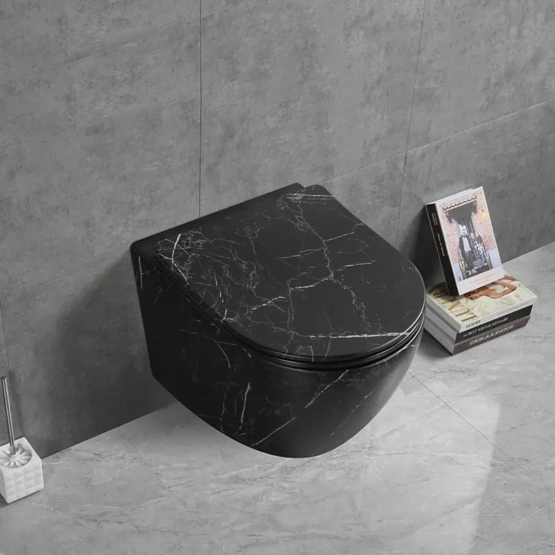 Унитаз SELLA Aria Tornado MMB подвесной безободковый черный мрамор матовый со смывом торнадо Ceruttispa CT9531 (490х370х370)